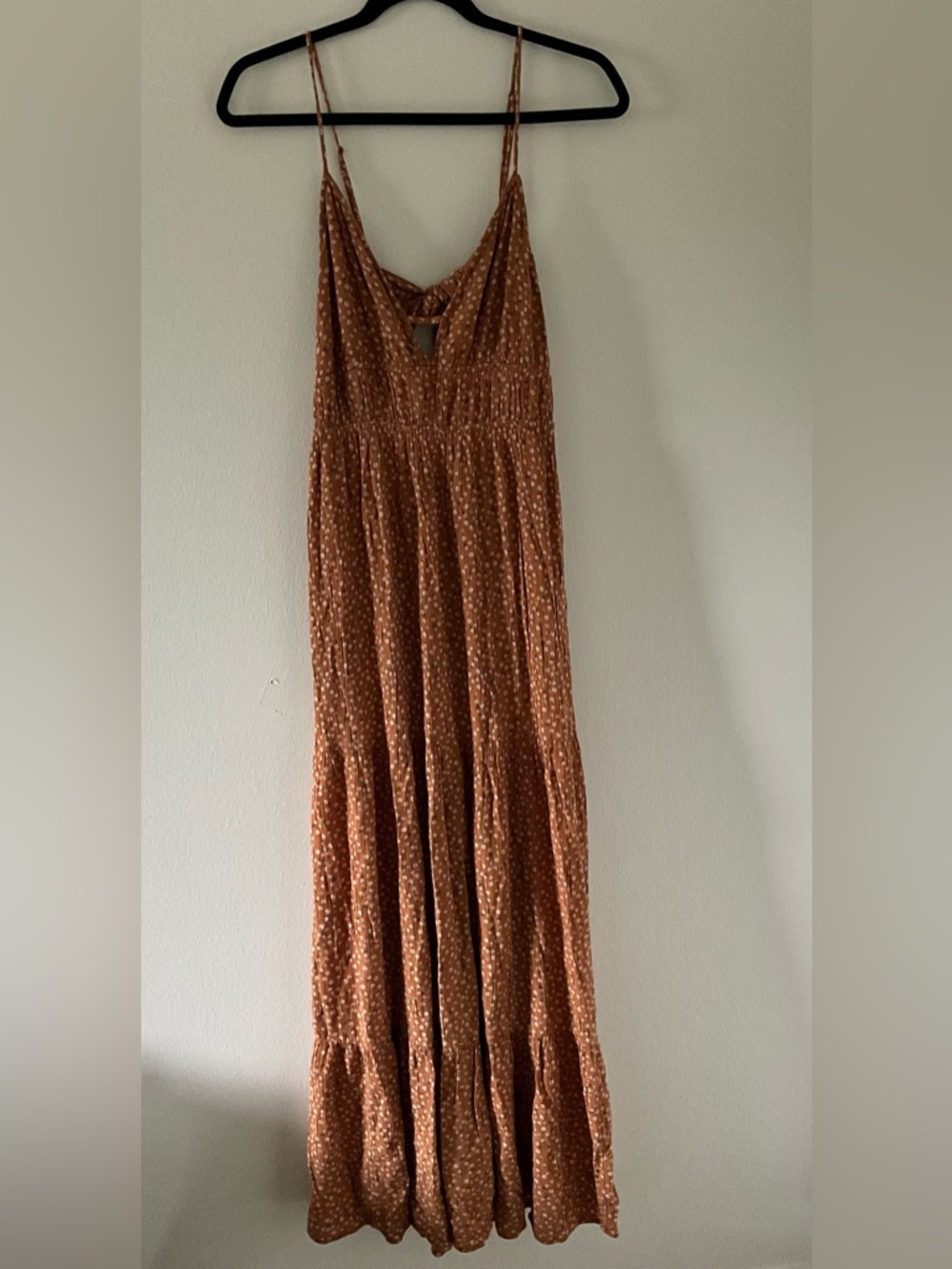 SO Rust Ditsy-Print Spaghetti-Strap Maxi Dress